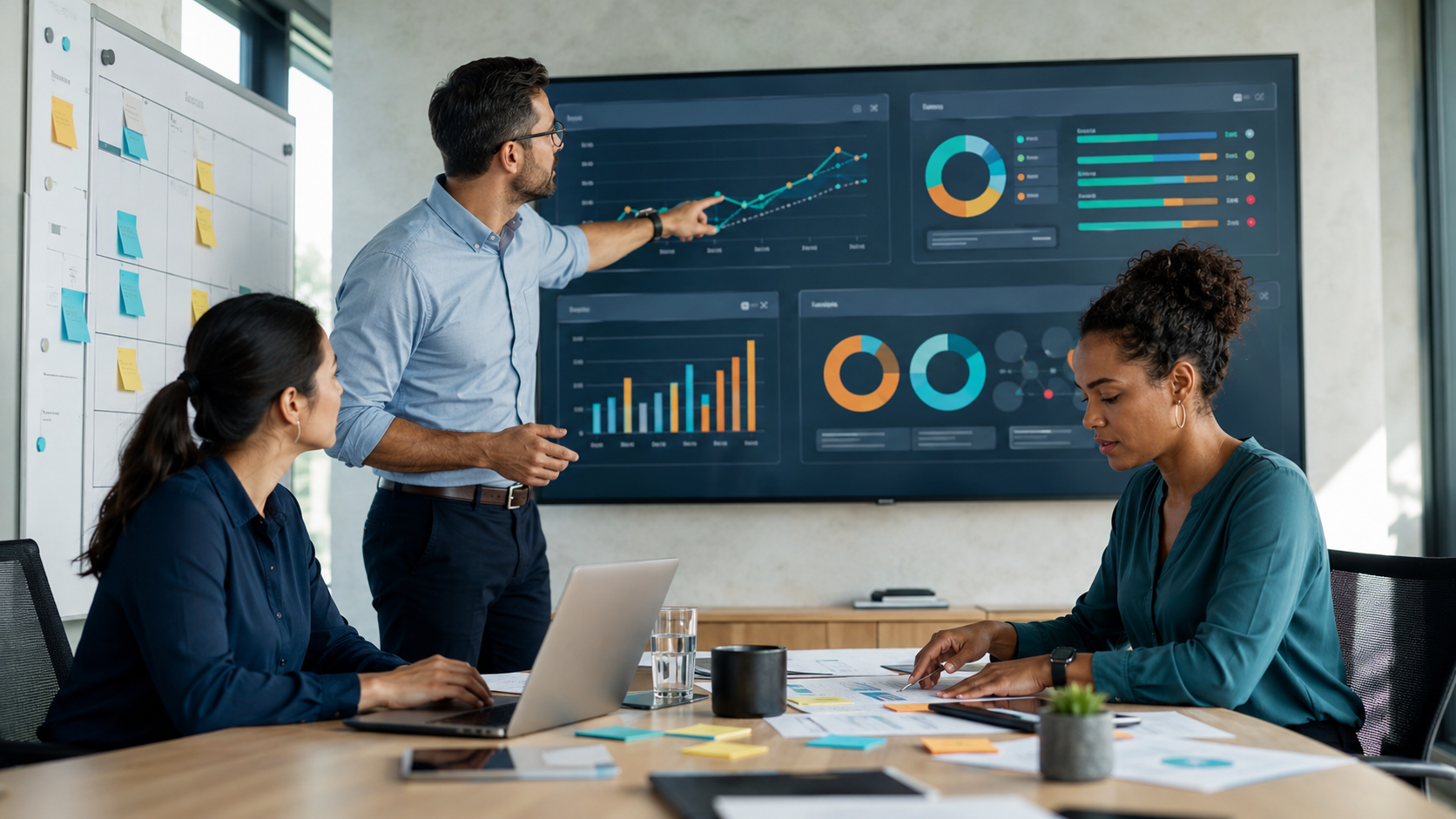 Vertriebsteam analysiert Daten und Umsatzprognosen für proaktives Sales Management